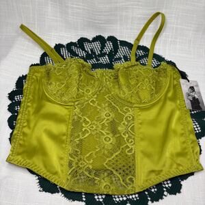 Sincerely Jules Bustier Sz M Silk Green Lace Straps Adjustable Y2K Underwire